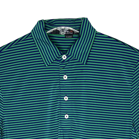 Ralph Lauren RXL Shirt Men Small Green Blue Stripe Golf Polo Preppy‎ Outdoors - Picture 3 of 5